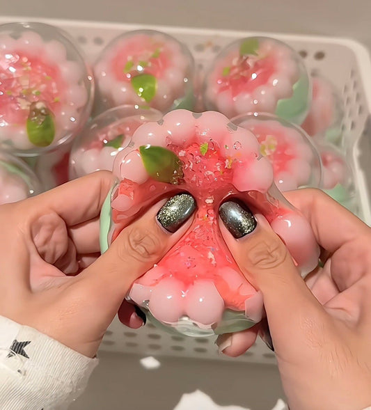 Aesthetic Guava Crispy Cake Squishy Toy, Handmade Fruit Squeeze Ball, Viral TikTok Fidget Toy for Stress Relief - Poke >_<