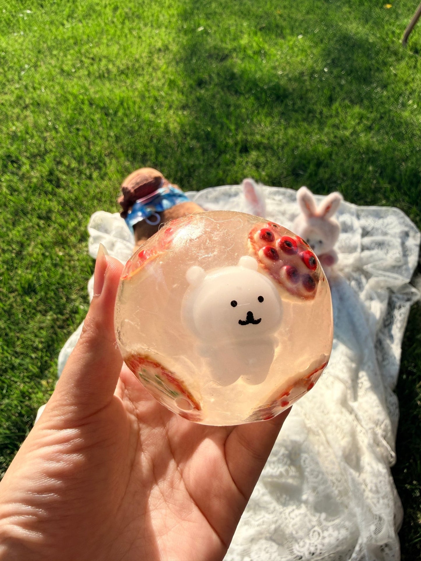 White Bear Pizza Squishy Ball, Cute Stress Relief Toy - Poke >_<