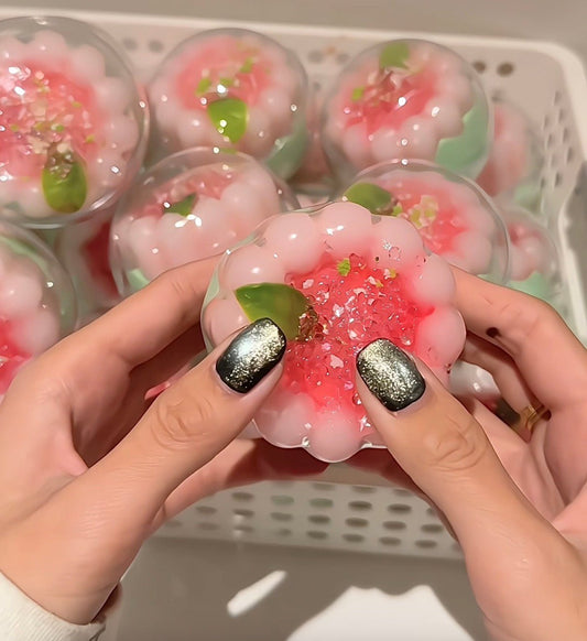 Aesthetic Guava Crispy Cake Squishy Toy, Handmade Fruit Squeeze Ball, Viral TikTok Fidget Toy for Stress Relief - Poke >_<