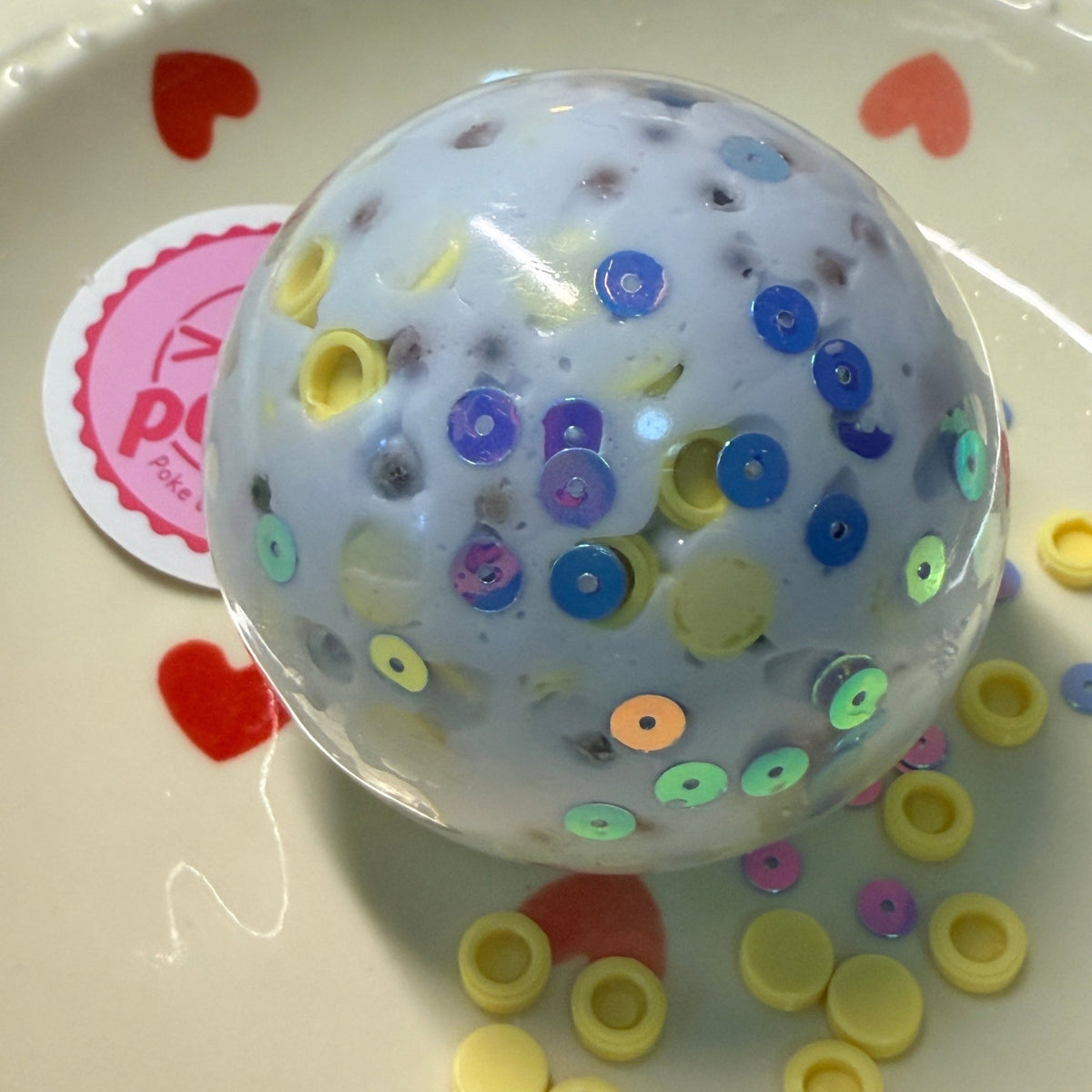 Creamy Pastel Sequins Crispy Squishy Ball, Heavy‑Force Breakable Crunch ASMR Squeeze Toy - Poke >_<
