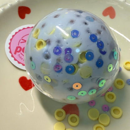 Creamy Pastel Sequins Crispy Squishy Ball, Heavy‑Force Breakable Crunch ASMR Squeeze Toy - Poke >_<