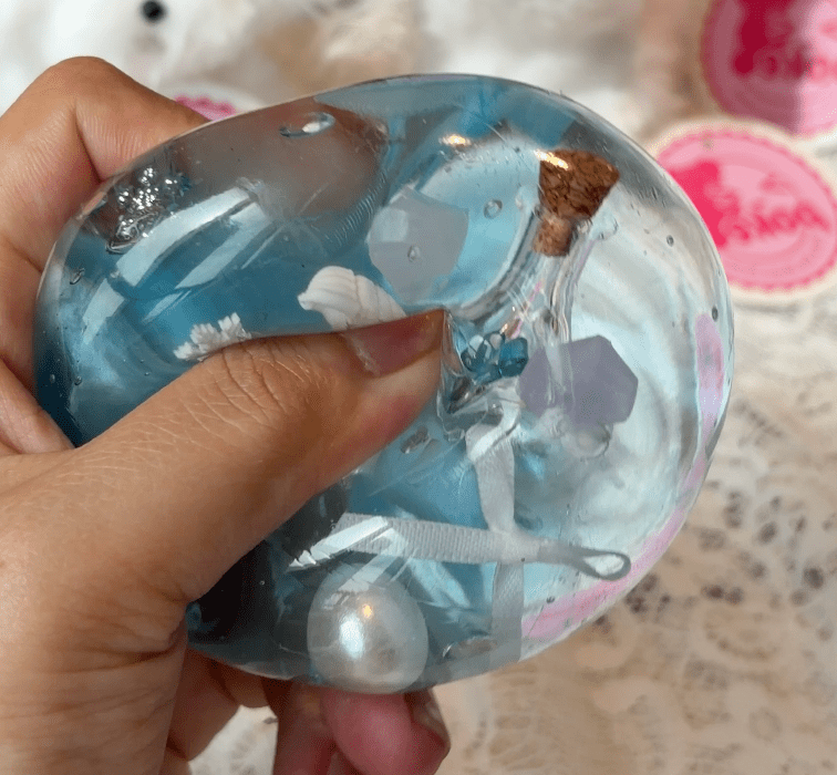 Handmade Blue Wish Bottle Squishy Ball, Stretchy Squeeze Toy - Poke >_<
