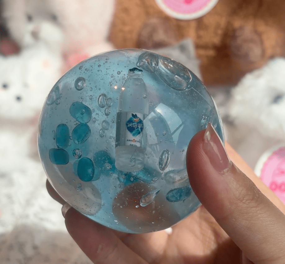 Handmade Clear Water Bottle Squishy Ball, Stretchy Squeeze Toy - Poke >_<