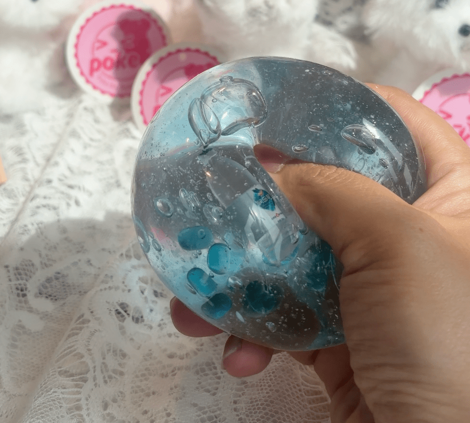 Handmade Clear Water Bottle Squishy Ball, Stretchy Squeeze Toy - Poke >_<