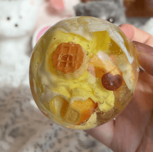 Handmade Honey Waffle Squishy Ball, Stretchy Squeeze Toy - Poke >_<