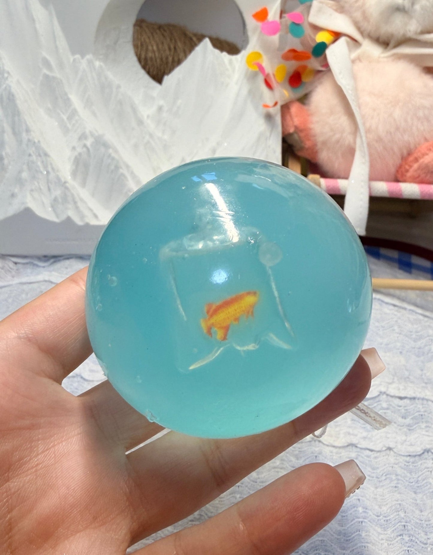 Handmade Ocean Goldfish Bag Squishy Ball – Ultra Soft & Slow Rising Fidget Toy for Weak Grip - Poke >_<