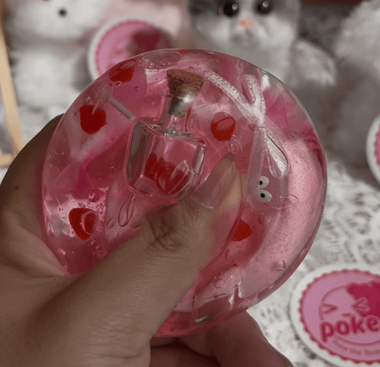 Handmade Pink Wish Bottle Squishy Ball, Stretchy Squeeze Toy - Poke >_<