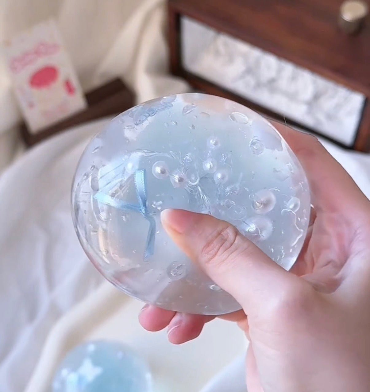 handmade squishy ball, stress relief ball, clear fidget toy, sensory stress ball, cute squeeze toy - Poke >_<