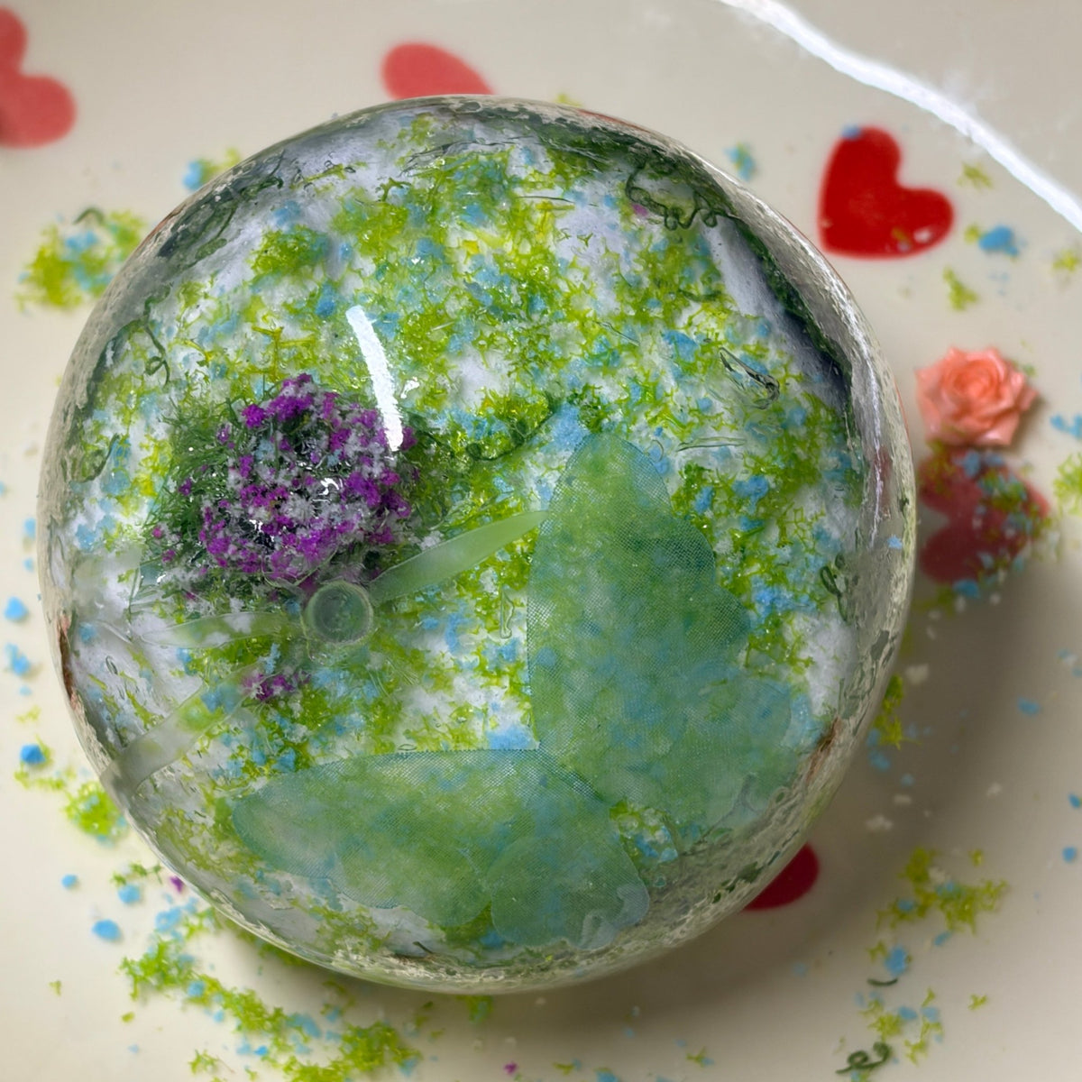 Nature Style Green Butterfly Dry Floral Squishy Ball, Medium Resistance Crunchy ASMR Squeeze Toy - Poke >_<