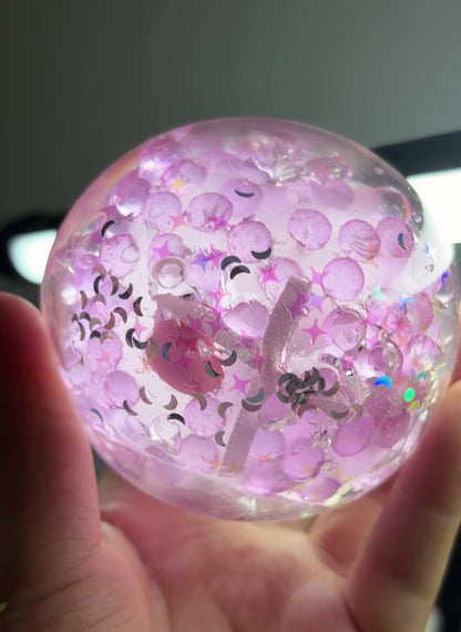 Purple Bead Glitter Squishy Ball, Stretchable Suction Stress Relief Fidget Toy