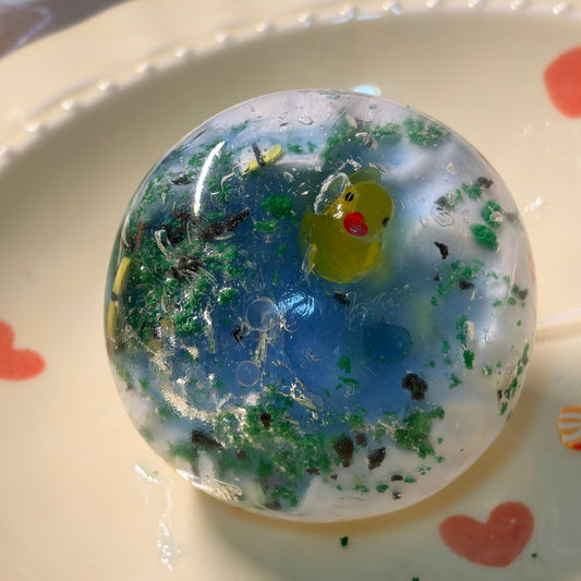 Transparent Pond Duck Crispy Squishy Ball, Medium Force Crunch Stress Fidget Toy - Poke >_<